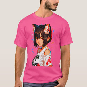 Camiseta Fierce Anime Chica Con Oídos De Fox Y Lobos