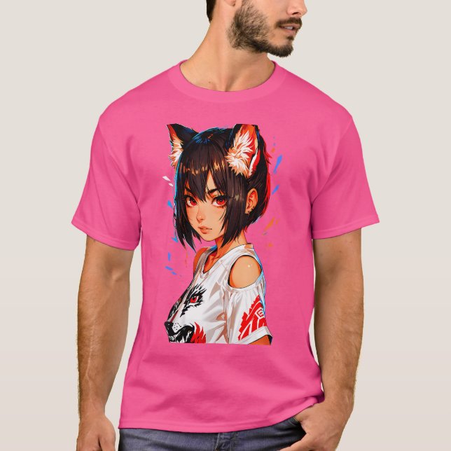 Camiseta Fierce Anime Chica Con Oídos De Fox Y Lobos (Anverso)