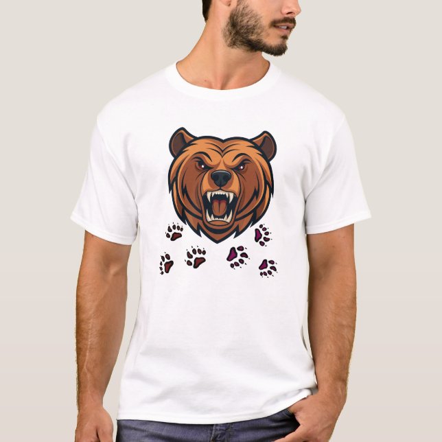 Camiseta Fierce Bear Head Roaring Mascot Graphic Tee (Anverso)