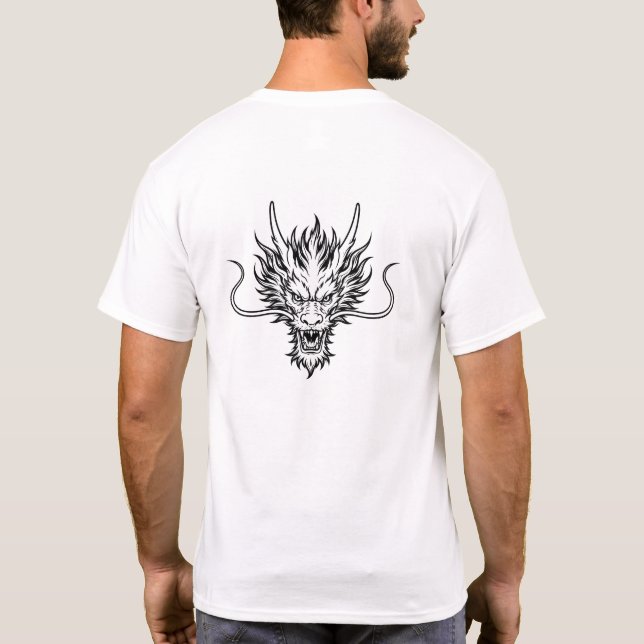 Camiseta Fierce Japanese Dragon Head Line Art (Reverso)