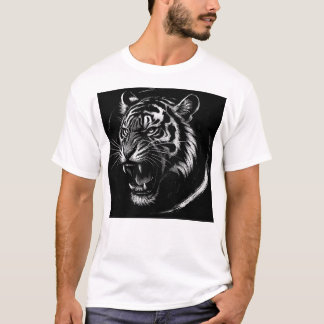 Camiseta Fierce Tiger Roar – Monochrome Ink Style
