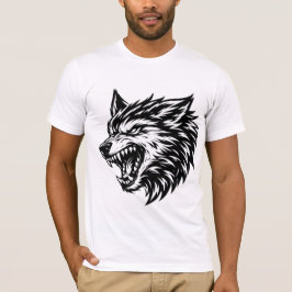 Camiseta Fierce Wolf Head Bold Black and White Alpha Wolf 