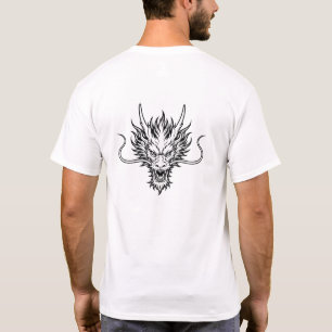 Camiseta Fiero Dragón Japonés Arte de Línea de Cabeza