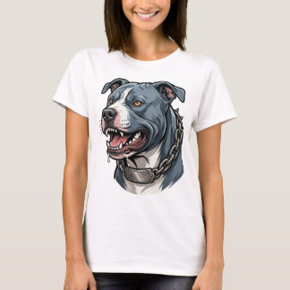 Camiseta Fiero Pit Bull Gris Azul con Collar de Cadena con 