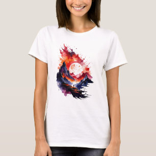 Camiseta Fiery Abstract Watercolor Fantasía Paisaje