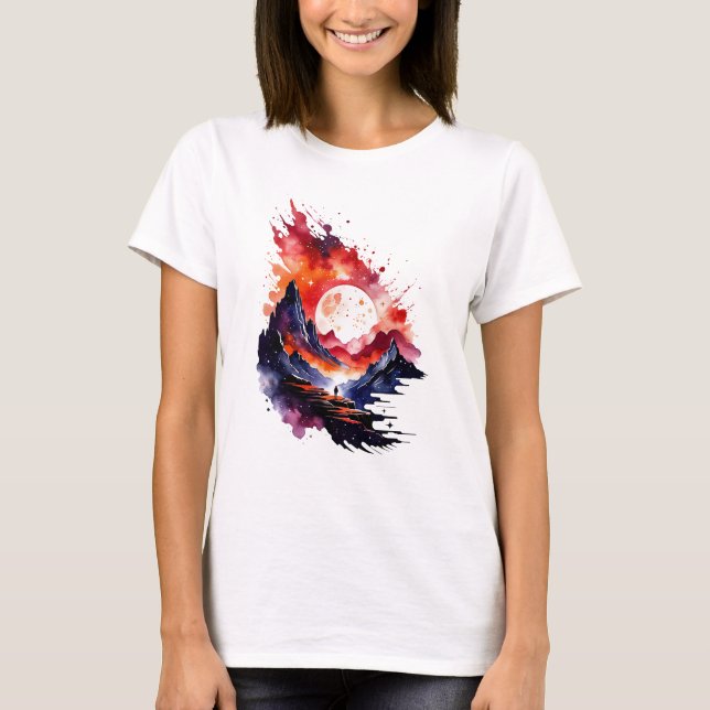 Camiseta Fiery Abstract Watercolor Fantasía Paisaje (Anverso)
