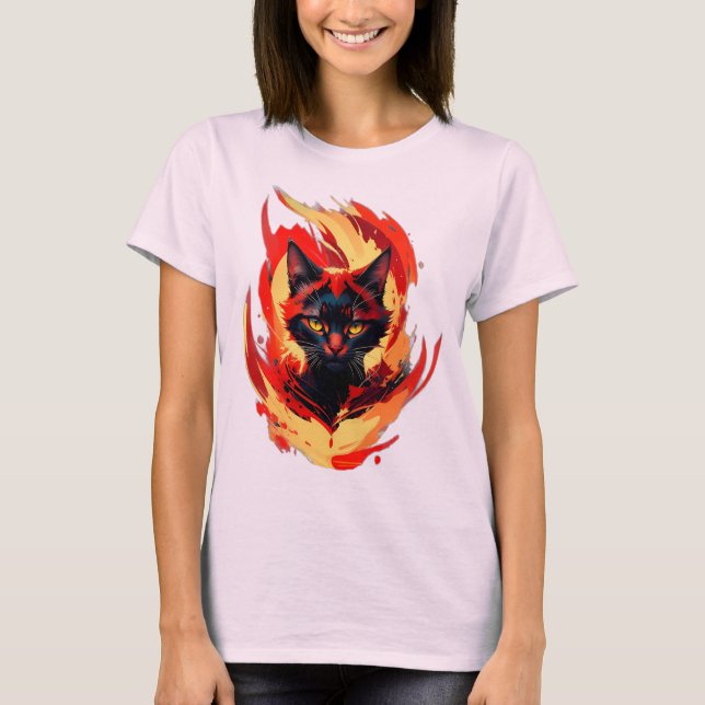 Camiseta Fiery Black Cat  Flame Cat Graphic (Anverso)