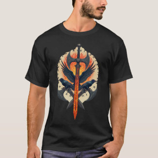 Camiseta Fiery Raven Guardian: Viking Sword & Axe Emblem