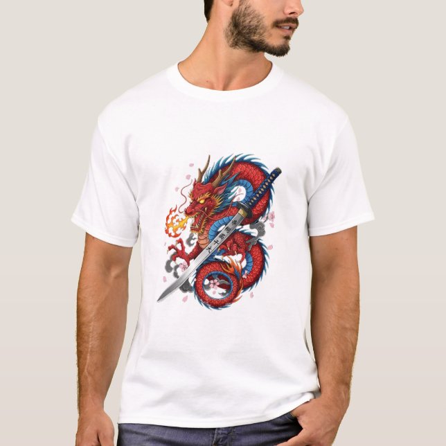 Camiseta Fiery Samurai Dragon – Japanese Katana tshirt (Anverso)