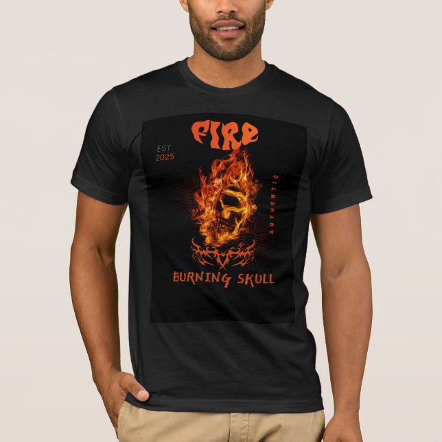 Camiseta "Fiery Skull & Burning Fire Typography Design" (Anverso)
