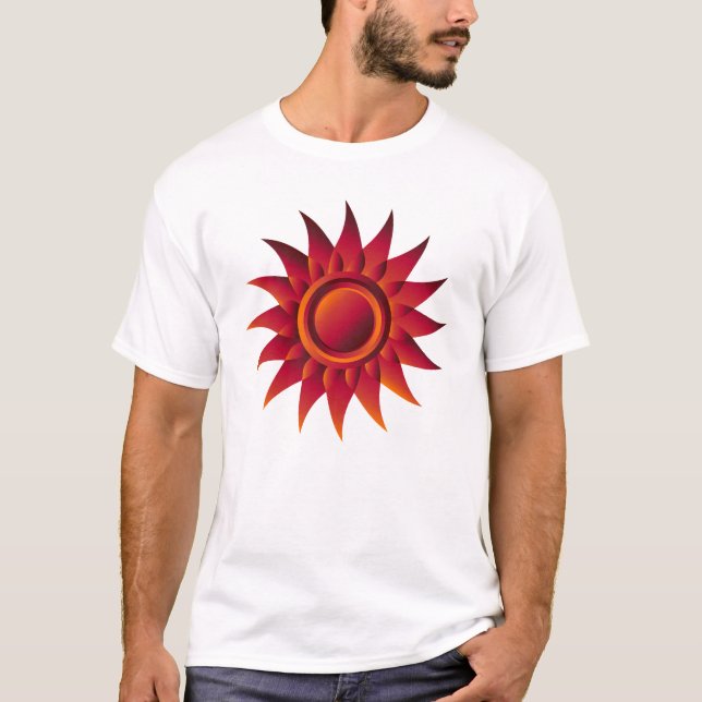 Camiseta Fiery Sunburst Emblem – Red, Orange & Yellow Radia (Anverso)