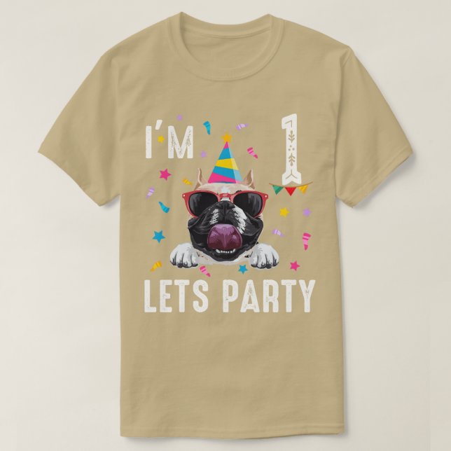 Camiseta Fiesta 1º Cumpleaños Con Bulldog Francés (Diseño del anverso)