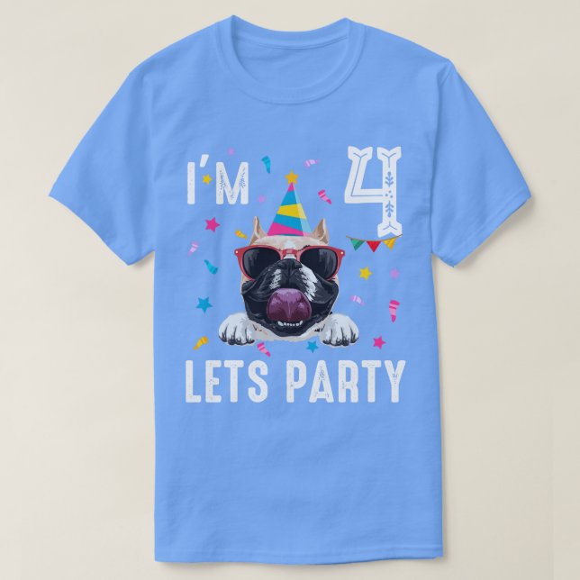 Camiseta Fiesta 4 Aniversario Con Bulldog Francés (Diseño del anverso)