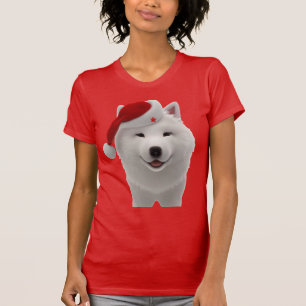 Camiseta Fiesta adorable estilo caricatura Samoyed con Sant