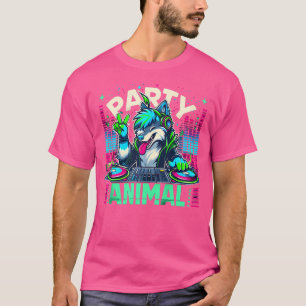 Camiseta Fiesta Animal Dj Edm Music Wolf Fox Fursona Furry 
