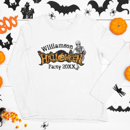 Camiseta Fiesta anual personalizado Halloween Skeleton Long