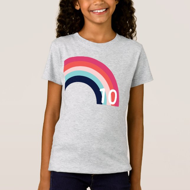 Camiseta Fiesta arcoiris Edad personalizada Gris rosa azul  (Anverso)