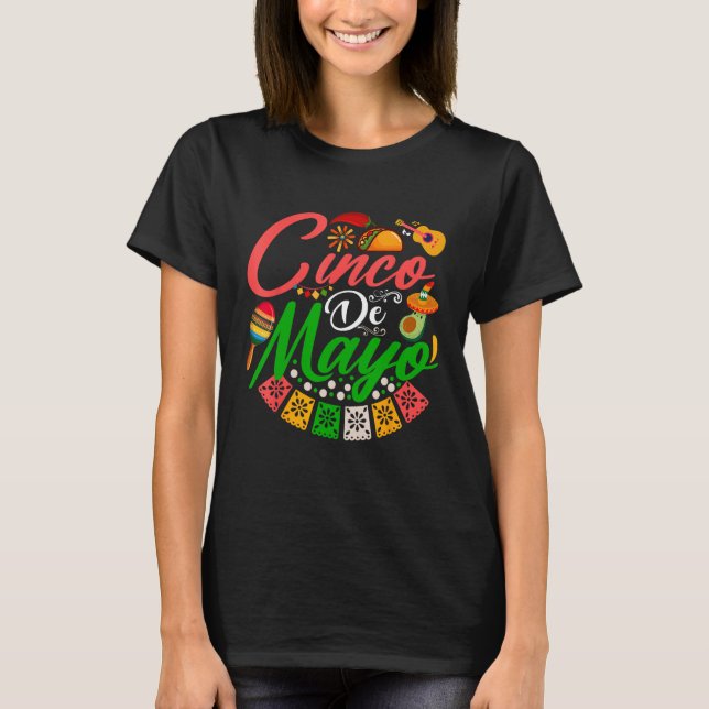 Camiseta Fiesta Cinco de Mayo Mexican Maracas Tacos Avocado (Anverso)