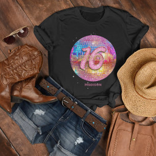 Camiseta Fiesta de 16 Cumpleaños Bola de Discoteca Purpurin
