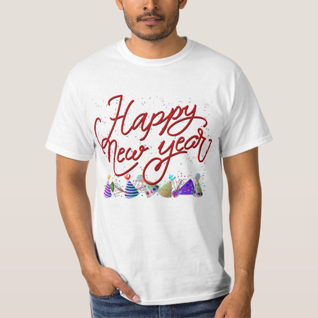 Camiseta Fiesta de Año Nuevo 'Feliz Año Nuevo' rojo (Anverso)