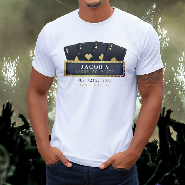 Camiseta Fiesta de Bachelorette Negra y Oro de Poker Aces (Poker Aces Gold & Black Bachelorette Party T-Shirt
)