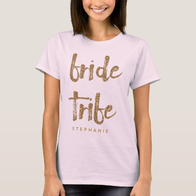 Camiseta Fiesta de Bachelorette, Purpurina de Oro de la tri (Anverso)