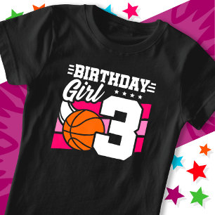 Camiseta fiesta de baloncesto de 3 años Chica de cumpleaños