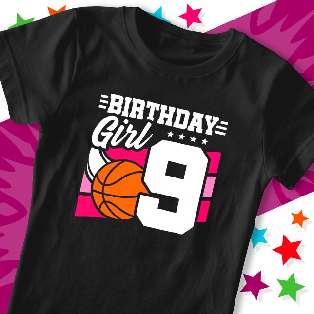 Camiseta fiesta de baloncesto de 9 años Chica de cumpleaños (Subido por el creador)
