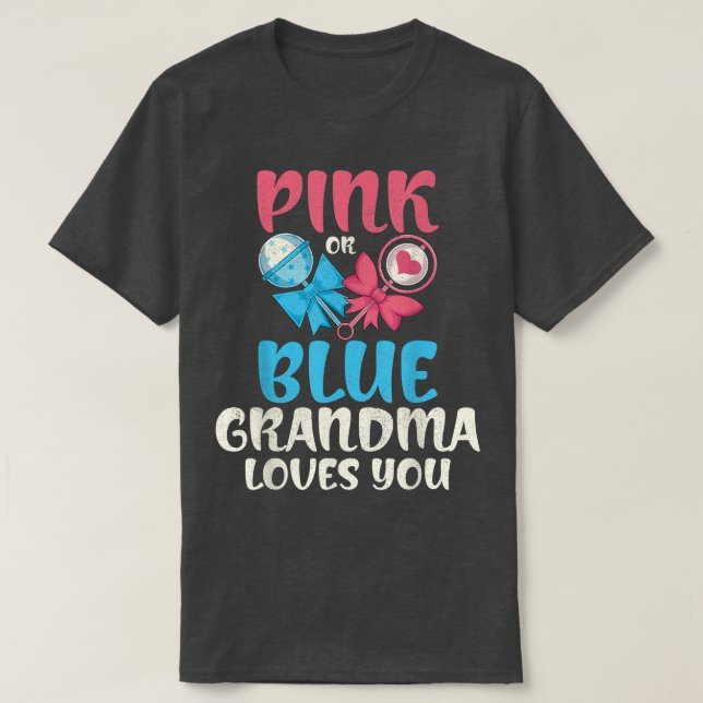 Camiseta Fiesta De Bebé Abuela Rosa O Azul Te Ama Género (Diseño del anverso)