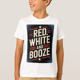 Camiseta Fiesta de Bebidas del 4 de Julio   Rojo Blanco y B