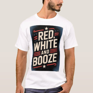 Camiseta Fiesta de Bebidas del 4 de Julio Rojo Blanco y B