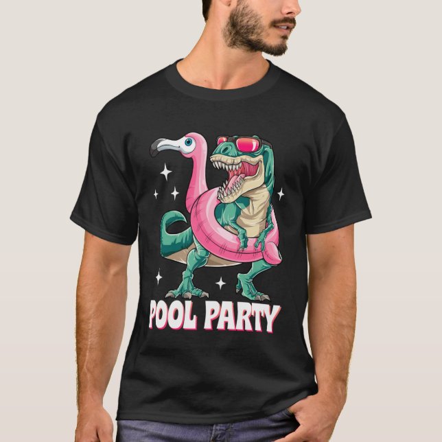 Camiseta Fiesta de billar Dinosaurio Flamingo rosa Float re (Anverso)