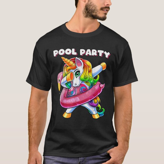Camiseta Fiesta De Billar Flamingo Float Dabbing Unicorn Ch (Anverso)