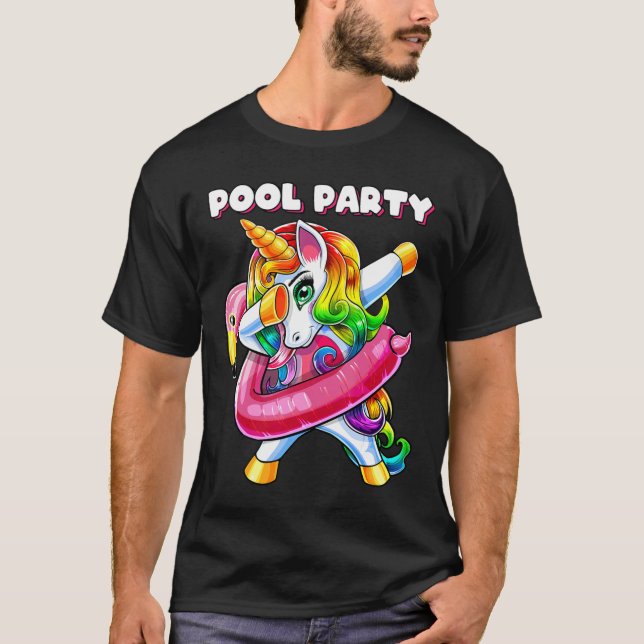 Camiseta Fiesta De Billar Flamingo Float Dabbing Unicorn Ch (Anverso)