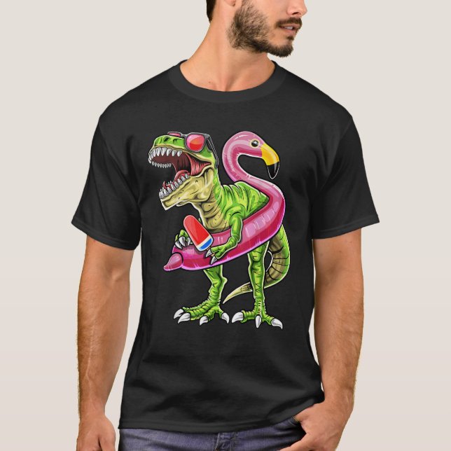 Camiseta Fiesta de billar T Rex Dinosaur Flamingo Float Sum (Anverso)
