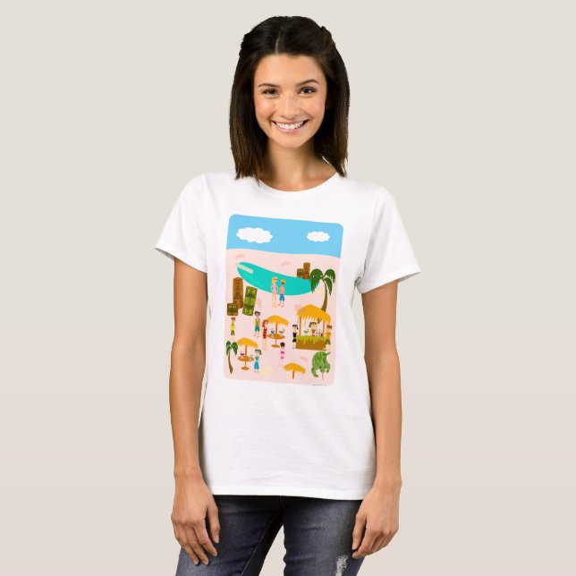 Camiseta Fiesta de billar tiki diseño de arte retro (Anverso completo)