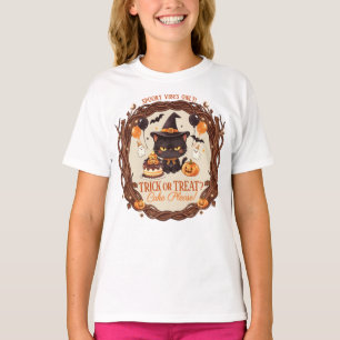 Camiseta Fiesta de Bruja de Halloween de Gato Negro Lindo y