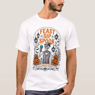Camiseta Fiesta de Calabaza Esqueleto Halloween Banquete Be