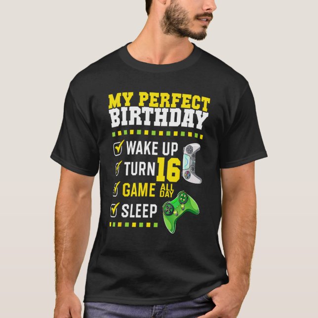 Camiseta Fiesta de cumpleaños 16 perfecta para jugador de 1 (Anverso)