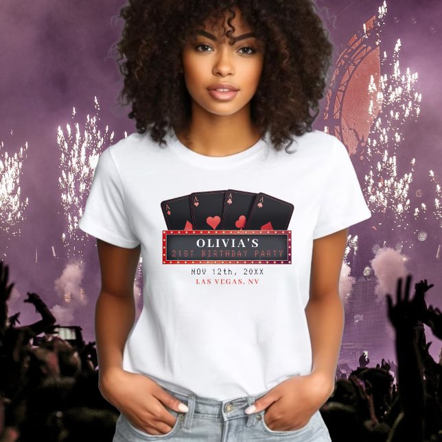 Camiseta Fiesta de cumpleaños 21 Red & Black Aces (Poker Aces Red & Black 21st Birthday Party T-Shirt
)