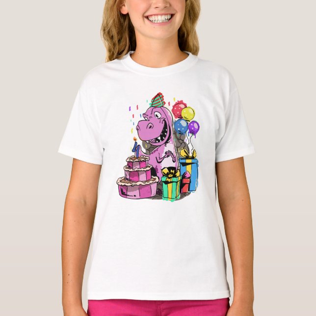 Camiseta Fiesta de cumpleaños 4 para los Chicas de dinosaur (Anverso)