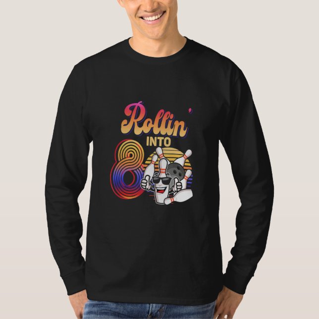 Camiseta Fiesta de cumpleaños 8Rollin en 8 Bowling Retro Su (Anverso)