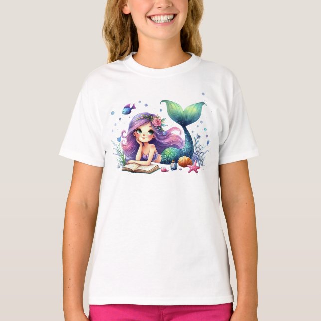 Camiseta Fiesta de cumpleaños acuarela Mermaid Sea Life Cut (Anverso)