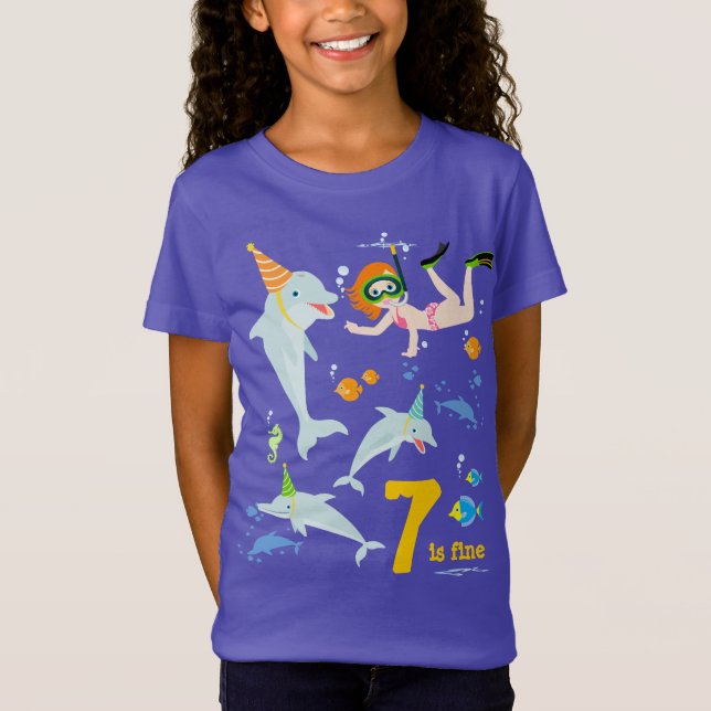 Camiseta Fiesta de cumpleaños bajo el mar delfines y niña (Anverso)