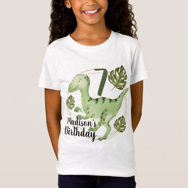 Camiseta Fiesta de cumpleaños con dinosaurio y purpurina de (Anverso)