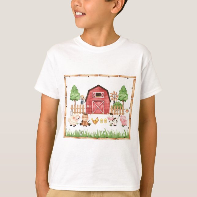 Camiseta Fiesta de cumpleaños de animales de la granja roja (Anverso)