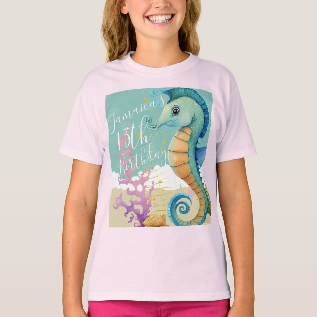 Camiseta Fiesta de cumpleaños de caballito de mar con acuar (Anverso)