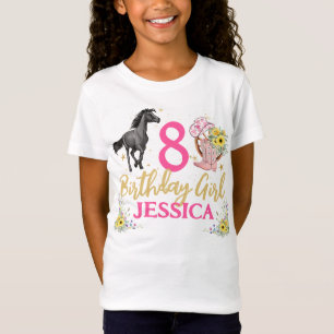 Camiseta Fiesta de cumpleaños de caballos negros y flores