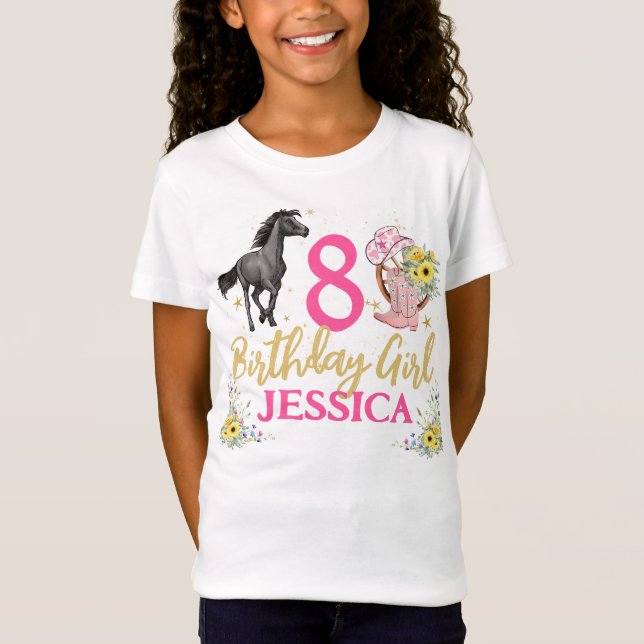Camiseta Fiesta de cumpleaños de caballos negros y flores (Anverso)