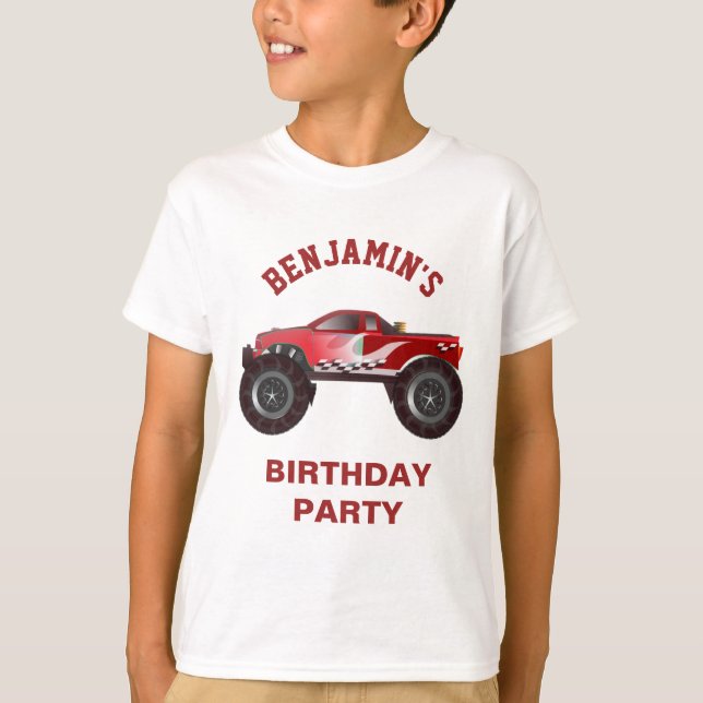 Camiseta Fiesta de Cumpleaños de Camión Monstruo Rojo para  (Anverso)